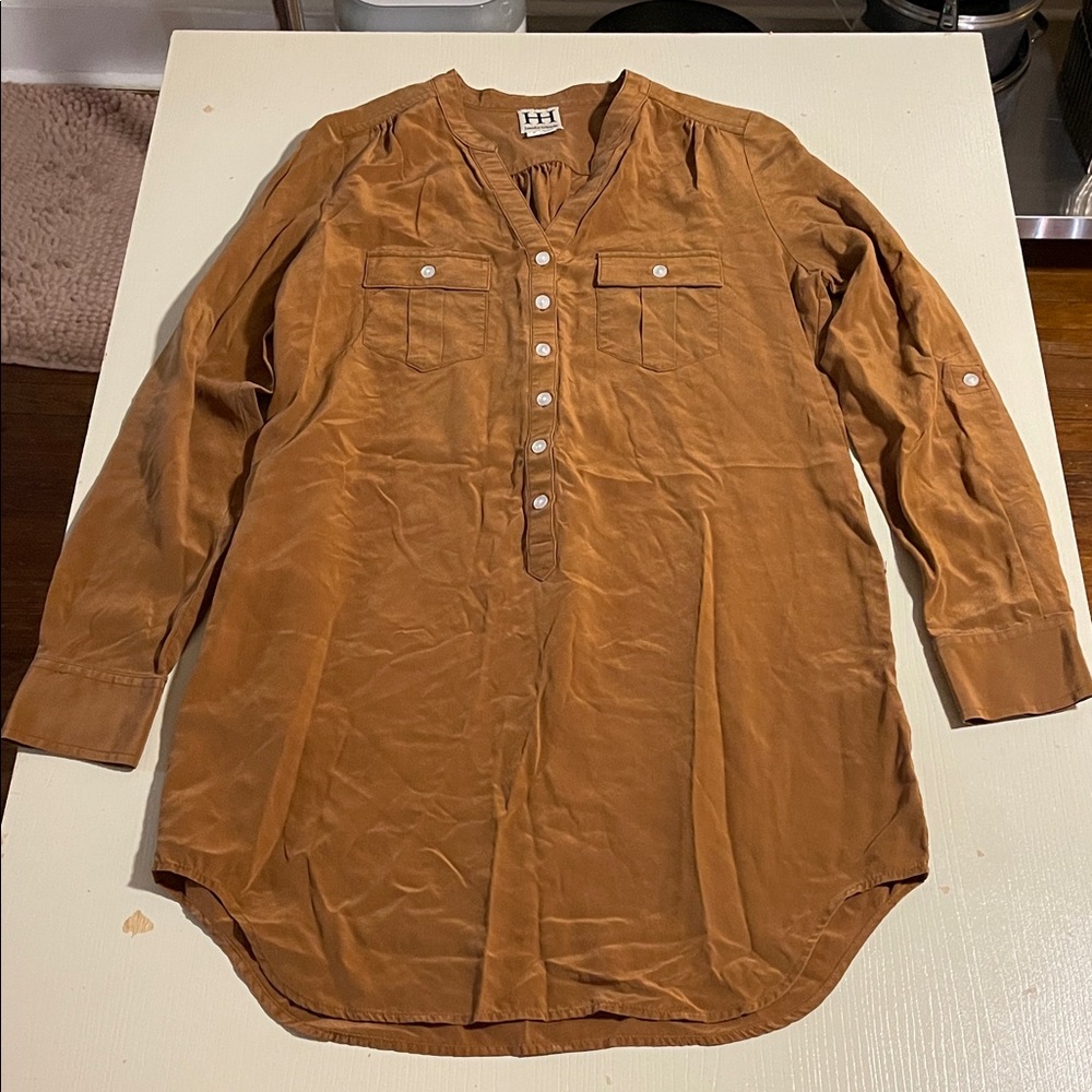 Haute Hippie Caramel Brown V-Neck Button Tunic